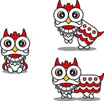 vector de dibujos animados de mascota animal de pollo del zodiaco chino con paquete de conjunto de cabeza de danza del león
