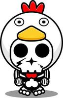 personaje de dibujos animados de vector traje de mascota cráneo humano animal lindo pollo