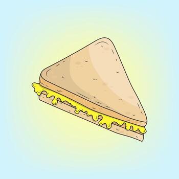 Vector hand drawn create design, Triangle bread with melting cheese.