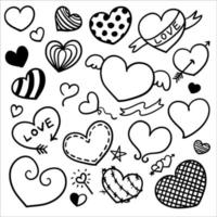 Freehand Handdrawn Valentines Day Elements Doodle. Premium Vector