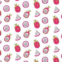 fruta del dragón sobre fondo blanco tropical exótico rosa verano diseño patrón sin costura pitaya impresión vector