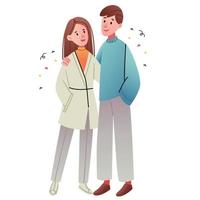 Stylish  man and woman in fashion casual clothing.The guy and the girl walk in demi season clothes. Happy people. vector