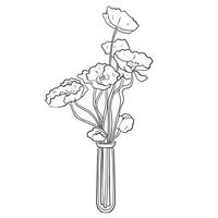 Bouquet in a linear style of anemone eucalyptus in a glass vase. Sketch, modern art. vector