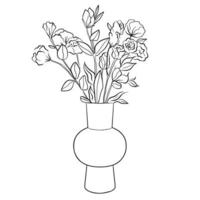 Bouquet in a linear style of eustoma in a vase .Sketch, modern art. vector