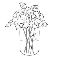 Bouquet in a linear style of anemones in a glass vase. Sketch, modern art. vector