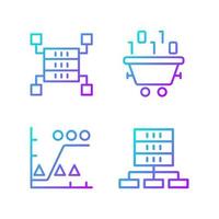 Dataset processing gradient linear vector icons set. Data mining and storage. Statistic information analyzing. Thin line contour symbols bundle. Isolated outline illustrations collection