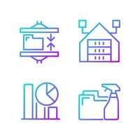 Data mining processes gradient linear vector icons set. Extract, analyze and keeping digital information. Thin line contour symbols bundle. Isolated outline illustrations collection