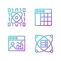 Science data mining gradient linear vector icons set. Tools for virtual researching. Engineering and digital technology. Thin line contour symbols bundle. Isolated outline illustrations collection