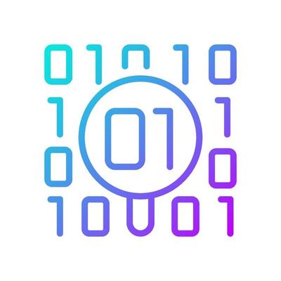 Dataset checkup gradient linear vector icon. Looking for bugs in binary code. Analyzing and collecting information. Thin line color symbol. Modern style pictogram. Vector isolated outline drawing