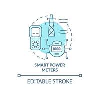 Smart power meters turquoise concept icon. Intelligent grid system abstract idea thin line illustration. Isolated outline drawing. Editable stroke. Roboto-Medium, Myriad Pro-Bold fonts used vector