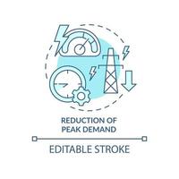 Reduction of peak demand turquoise concept icon. Smart grid work control abstract idea thin line illustration. Isolated outline drawing. Editable stroke. Roboto-Medium, Myriad Pro-Bold fonts used vector