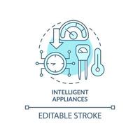 Intelligent appliances turquoise concept icon. Smart grid engineering abstract idea thin line illustration. Isolated outline drawing. Editable stroke. Roboto-Medium, Myriad Pro-Bold fonts used vector