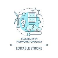 Flexibility in network topology turquoise concept icon. Smart grid benefits abstract idea thin line illustration. Isolated outline drawing. Editable stroke. Roboto-Medium, Myriad Pro-Bold fonts used vector