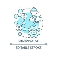 Grid analytics turquoise concept icon. Energy system damage prevention abstract idea thin line illustration. Isolated outline drawing. Editable stroke. Roboto-Medium, Myriad Pro-Bold fonts used vector