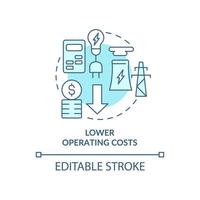 Lower operating costs turquoise concept icon. Smart grid customers benefits abstract idea thin line illustration. Isolated outline drawing. Editable stroke. Roboto-Medium, Myriad Pro-Bold fonts used vector