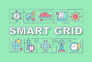 Smart grid word concepts green banner. Energy technology. Infographics with linear icons on background. Isolated typography. Vector color illustration with text. Arial-Black font used