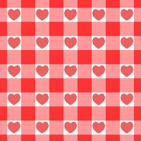 Vichy seamless pattern with hearts. Checkered Valentine day texture for picnic blanket, tablecloth, plaid vector