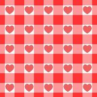 Vichy seamless pattern with hearts. Checkered Valentine day texture for picnic blanket, tablecloth, plaid vector