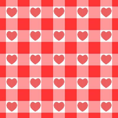 Vichy seamless pattern with hearts. Checkered Valentine day texture for picnic blanket, tablecloth, plaid