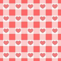 Vichy seamless pattern with hearts. Checkered Valentine day texture for picnic blanket, tablecloth, plaid vector