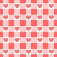 Vichy seamless pattern with hearts. Checkered Valentine day texture for picnic blanket, tablecloth, plaid vector