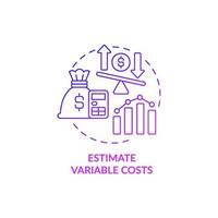 Estimate variable costs purple gradient concept icon. Money planning. Startup budgeting abstract idea thin line illustration. Isolated outline drawing. Roboto-Medium, Myriad Pro-Bold fonts used vector