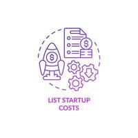 List startup costs purple gradient concept icon. Expenditures. Startup budgeting abstract idea thin line illustration. Isolated outline drawing. Roboto-Medium, Myriad Pro-Bold fonts used vector