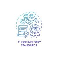 Check industry standards blue gradient concept icon. Research and analytics abstract idea thin line illustration. Isolated outline drawing. Roboto-Medium, Myriad Pro-Bold fonts used vector