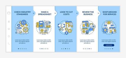 presupuesto para la plantilla de incorporación azul y blanca de pequeñas empresas. sitio web móvil receptivo con iconos de concepto lineal. Tutorial de página web Pantallas de 5 pasos. lato-negrita, fuentes regulares utilizadas vector