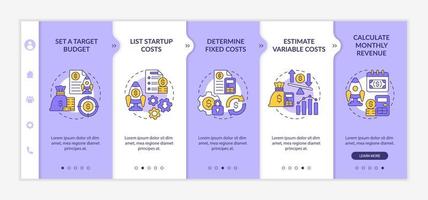 Startup budgeting purple and white onboarding template. Business plan. Responsive mobile website with linear concept icons. Web page walkthrough 5 step screens. Lato-Bold, Regular fonts used vector