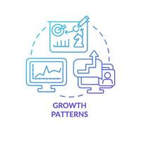 Growth patterns blue gradient concept icon. Performance monitoring abstract idea thin line illustration. Increasing revenue. Isolated outline drawing. Roboto-Medium, Myriad Pro-Bold fonts used vector