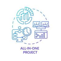 All-in-one project blue gradient concept icon. Performance monitoring abstract idea thin line illustration. Project planning. Isolated outline drawing. Roboto-Medium, Myriad Pro-Bold fonts used vector