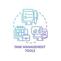 Task management tools blue gradient concept icon. Organizing and prioritizing deadlines abstract idea thin line illustration. Isolated outline drawing. Roboto-Medium, Myriad Pro-Bold fonts used vector