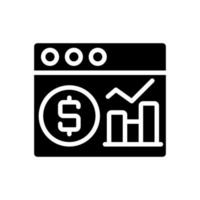 Financial data analysis black glyph icon. Virtual information of business processes. Digital tool for commercial data collection. Silhouette symbol on white space. Vector isolated illustration