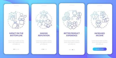 Benefits of customer service blue gradient onboarding mobile app screen. Walkthrough 4 steps graphic instructions pages with linear concepts. UI, UX, GUI template. Myriad Pro-Bold, Regular fonts used vector