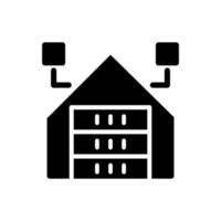 Virtual information warehousing black glyph icon. Data mining technique. Digital storage for large data massives. Future technology. Silhouette symbol on white space. Vector isolated illustration