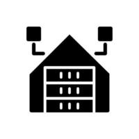 Virtual information warehousing black glyph icon. Data mining technique. Digital storage for large data massives. Future technology. Silhouette symbol on white space. Vector isolated illustration