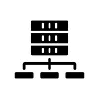 Data set technology black glyph icon. Virtual storage for information keeping. Data mining support tools. Warehousing and connection. Silhouette symbol on white space. Vector isolated illustration