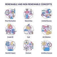 Renewable and non renewable energy icons set