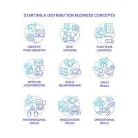 conjunto de iconos de concepto de gradiente azul de negocio de distribución inicial vector