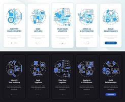 Distribution business steps onboarding mobile app page screen vector