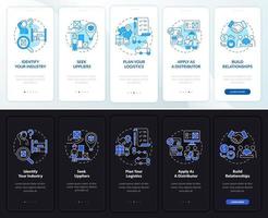 pantalla de la página de la aplicación móvil de incorporación de pasos comerciales de distribución vector