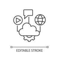 Cloud computing linear icon. Files storage and sharing. Computing services delivering. Thin line customizable illustration. Contour symbol. Vector isolated outline drawing. Editable stroke