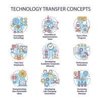 Technology transfer concept icons set. Innovation implementation. Corporate partnership development. idea thin line color illustrations. Vector isolated outline drawings. Editable stroke