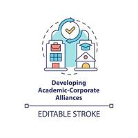Developing academic corporate alliances concept icon. Mutual benefit. University and company partnership abstract idea thin line illustration. Vector isolated outline color drawing. Editable stroke