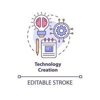 icono del concepto de creación de tecnología. diseñar y construir nuevos productos. encontrar la solución del problema. innovación de la industria idea abstracta ilustración de línea delgada. dibujo de color de contorno aislado vectorial. trazo editable vector