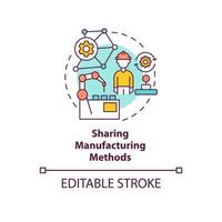 Sharing manufacturing methods concept icon. Production efficiency growth. Product creation data transfer abstract idea thin line illustration. Vector isolated outline color drawing. Editable stroke