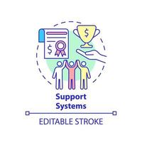 Support systems concept icon. Social entrepreneurship abstract idea thin line illustration. Build business credibility. Attract investors. Vector isolated outline color drawing. Editable stroke