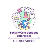 Socially conscientious enterprises concept icon. Social entrepreneurship focus abstract idea thin line illustration. Corporate responsibility. Vector isolated outline color drawing. Editable stroke