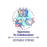 Openness to collaboration concept icon. Entrepreneur characteristic abstract idea thin line illustration. Teamwork. Partnership and cooperation. Vector isolated outline color drawing. Editable stroke